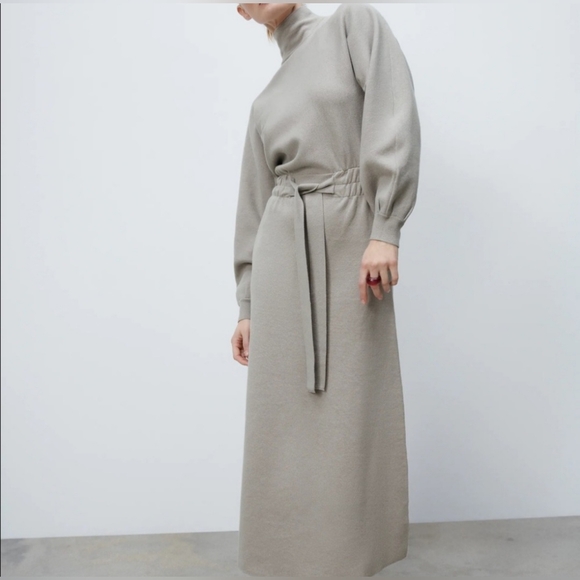 ZARA Thick Knitted High Neck Turtle Neck Midi Dress Sweater Size Small - Picture 2 of 16